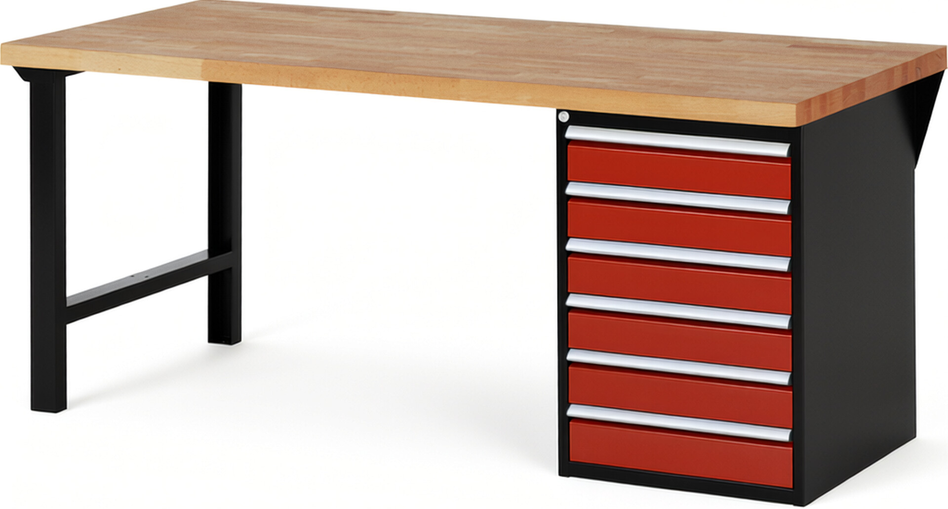 RAU Werkbank schwarz - rot - Breite 200 cm - Tiefe 90 cm - Höhe 84 cm - Buche-Massiv Arbeitsplatte 40 mm