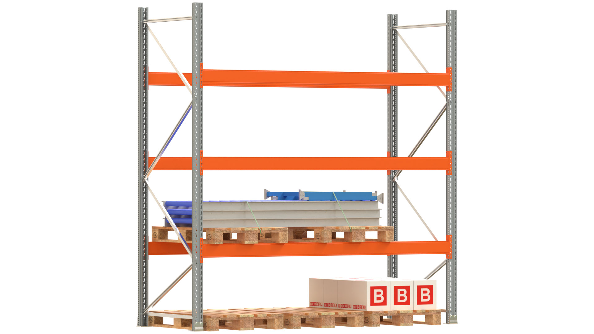 Palettenregal ARTUS - Breite 287 cm - Höhe 300 cm - Tiefe 110 cm - 3 Träger-Ebenen - Fachlast 3000 kg - 12 Palettenstellplätze