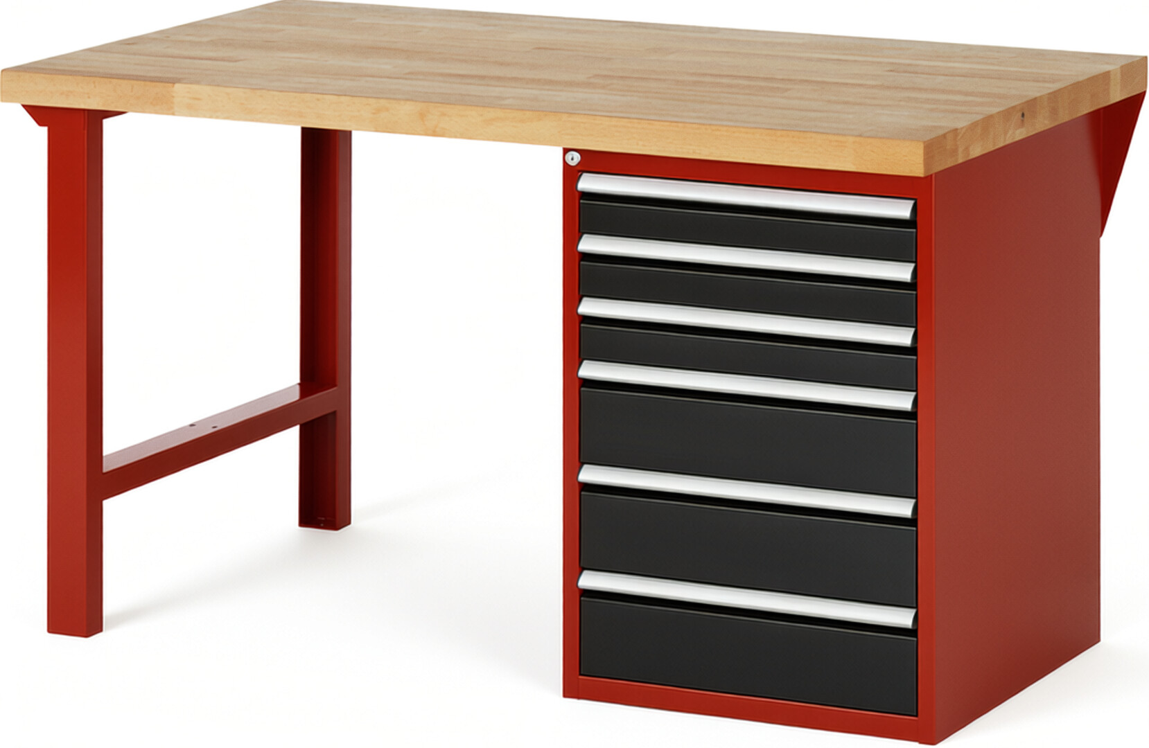 RAU Werkbank rot - schwarz - Breite 150 cm - Tiefe 90 cm - Höhe 89 cm - Buche-Massiv Arbeitsplatte 40 mm