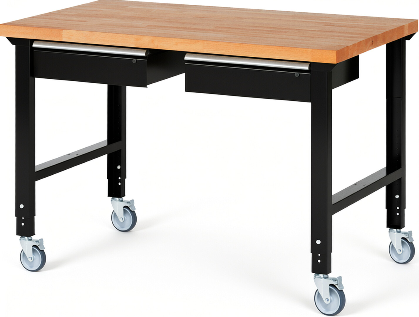 RAU Werkbank schwarz - Breite 150 cm - Tiefe 90 cm - Höhe 100 cm - Buche-Massiv Arbeitsplatte 40 mm