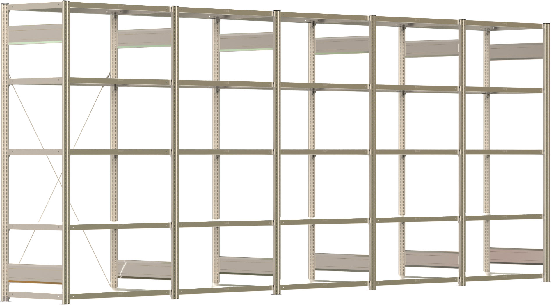 Fachbodenregal BERT - Breite: 502,5 cm - Tiefe: 60 cm - Höhe: 200 cm - 25 Böden - Regalreihe