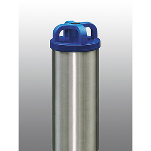 Edelstahlpfosten, rund, Durchm. 76 mm, herausnehmbar aus Bodenhalterung, ohne Verriegelung, mit Kettenkopf