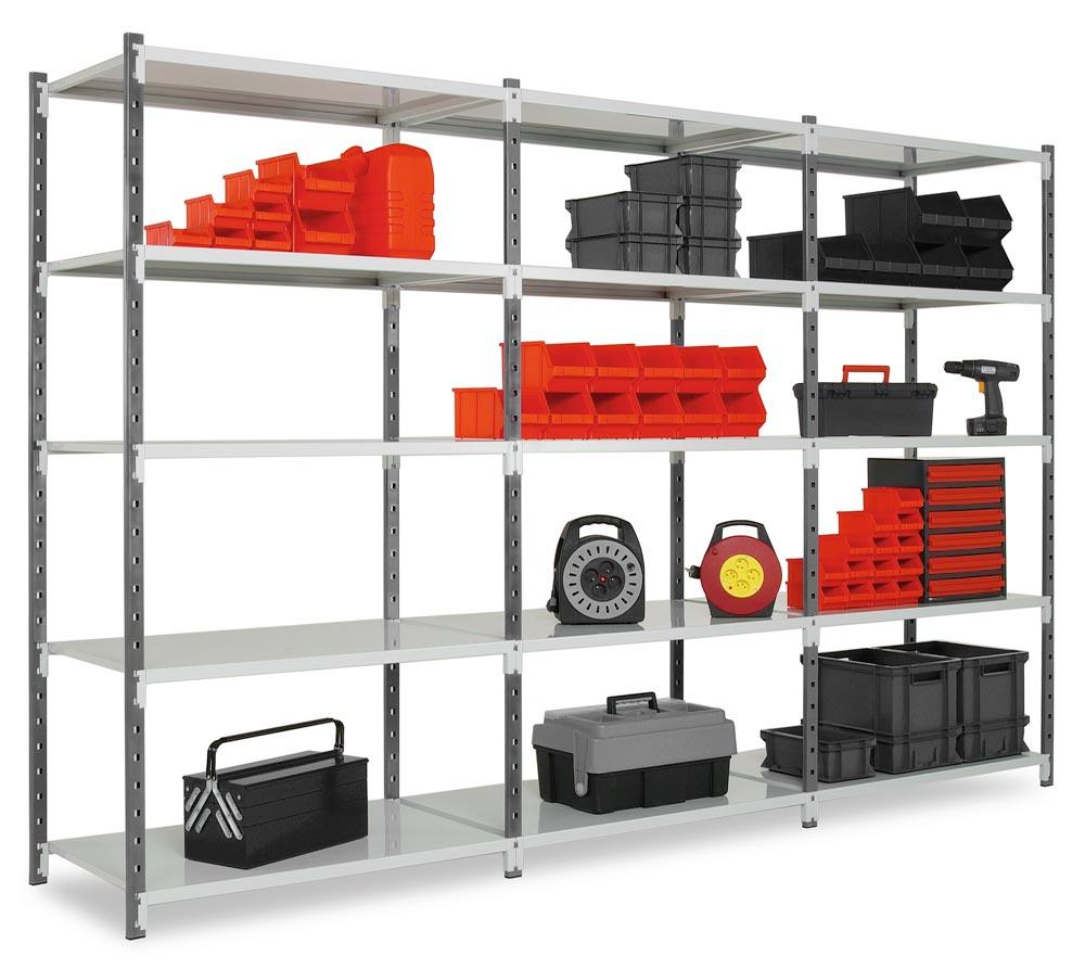 Vielzweck-Steckregal, 6 Stahlrohrböden, Grundfeld, Fachlast 217 kg, BxTxH 1000x500x2500 mm, Stützen RAL 7024 graphitgrau, Böden RAL 7035 lichtgrau