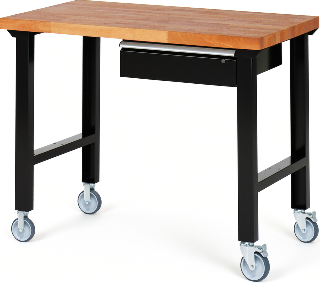 RAU Werkbank schwarz - Breite 125 cm - Tiefe 70 cm - Höhe 100 cm - Buche-Massiv Arbeitsplatte 40 mm