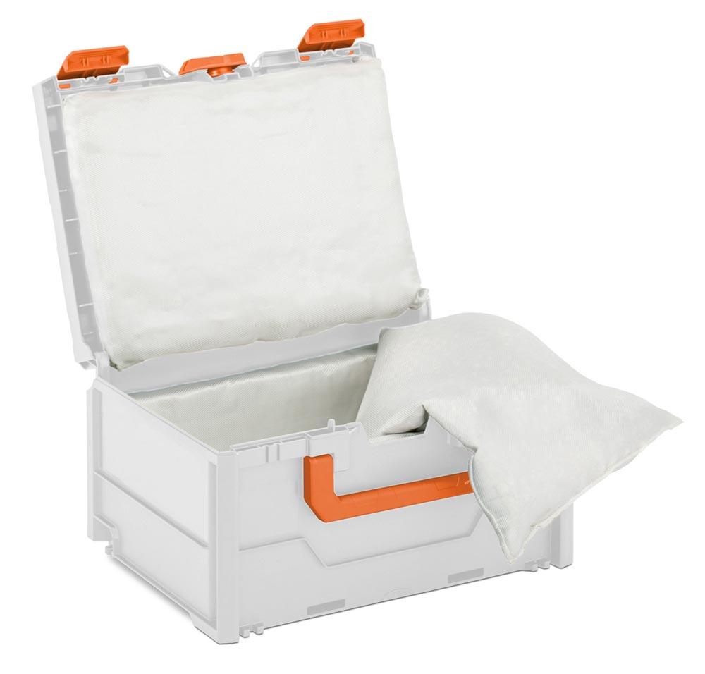Akku-Systembrandschutzbox, BxTxH 400x300x215 mm, nicht brennbare Innenauskleidung, UN-Zulassung