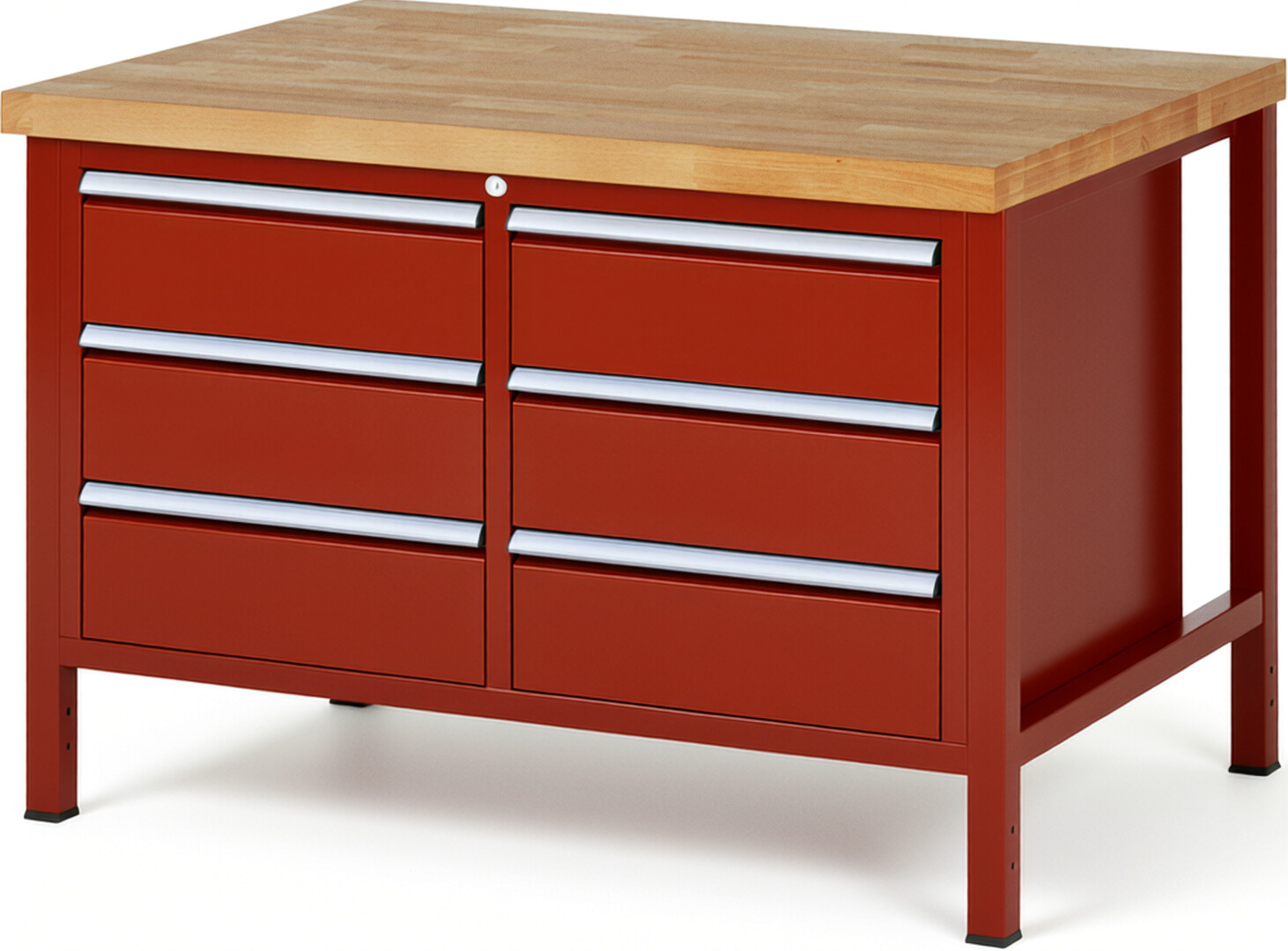 RAU Werkbank rot - Breite 125 cm - Tiefe 90 cm - Höhe 84 cm - Buche-Massiv Arbeitsplatte 40 mm