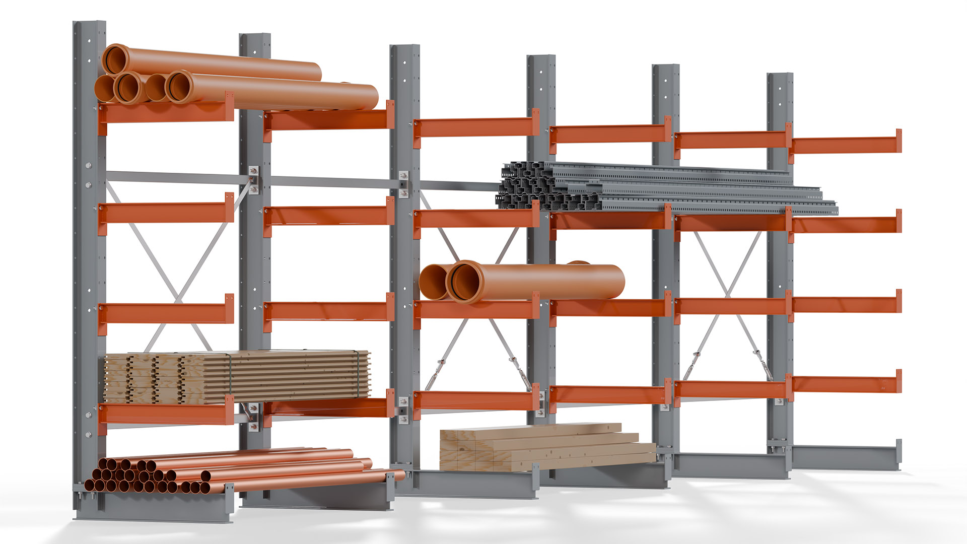 Kragarmregal KARL basic - lackiert - Breite: 640 cm - Höhe: 200 cm - Tiefe: 60 cm - Traglast je Kragarm: 730 kg - einseitig