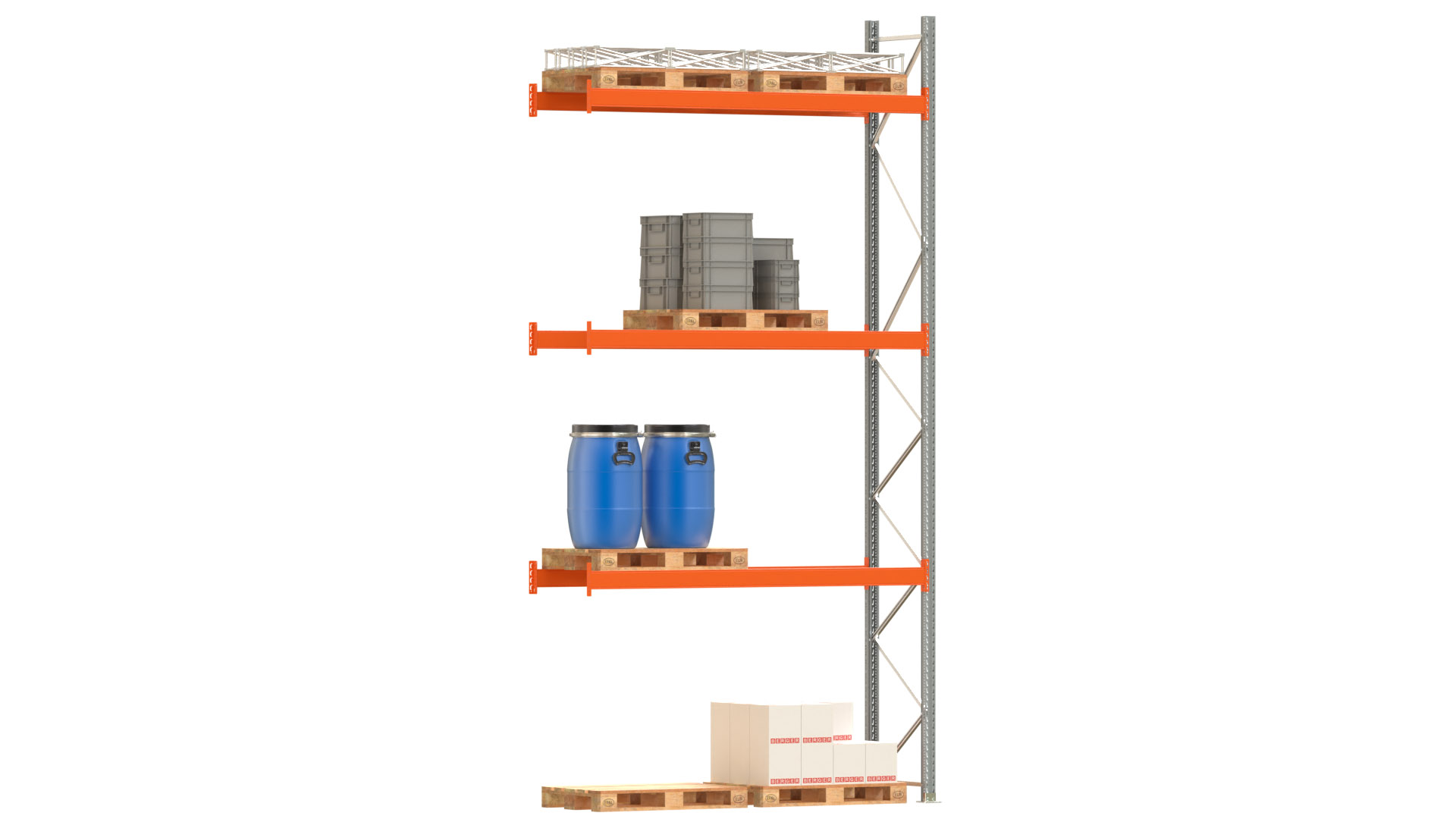 Palettenregal ARTUS - Anbaufeld - Breite 278,5 cm - Höhe 550 cm - Tiefe 80 cm - 3 Träger Ebenen