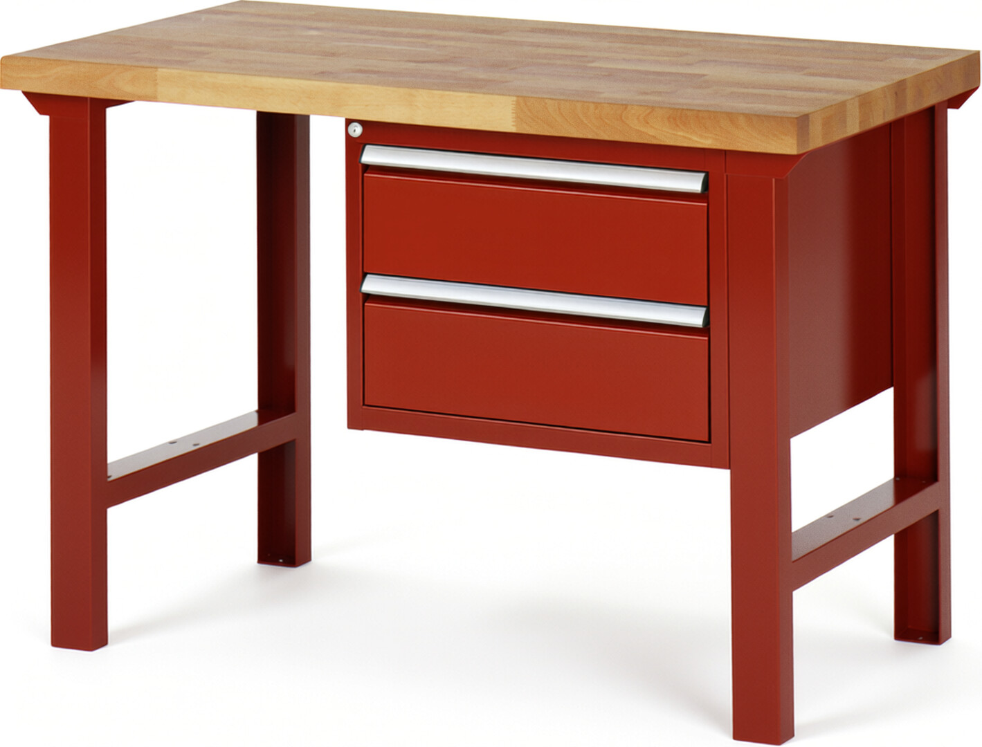 RAU Werkbank rot - Breite 125 cm - Tiefe 70 cm - Höhe 84 cm - Buche-Massiv Arbeitsplatte 40 mm