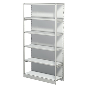 Aktenregal, Büroregal - Steckregal mit Rückwand, Grundfeld, 6 Fachböden, 5 OH, BxTxH 960x300x1900 mm, lichtgrau