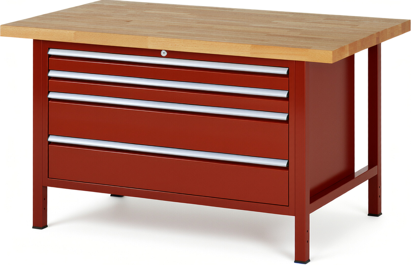 RAU Werkbank rot - Breite 150 cm - Tiefe 90 cm - Höhe 84 cm - Buche-Massiv Arbeitsplatte 40 mm