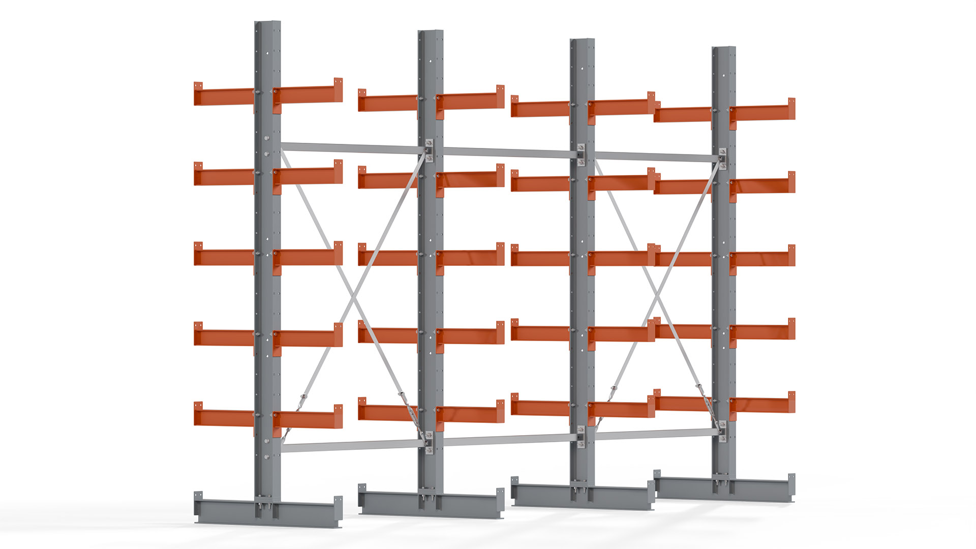 Kragarmregal KARL basic - lackiert - Breite: 384 cm - Höhe: 250 cm - Tiefe: 40 cm - Traglast je Kragarm: 1100 kg - beidseitig