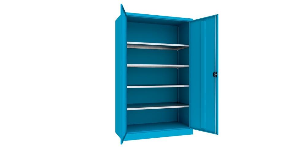 Flügeltürenschrank - Vollblechtüren - 1.950x1.200x600 mm (HxBxT) - 4 Einlegeböden verzinkt - Zylinderschloss - himmelblau