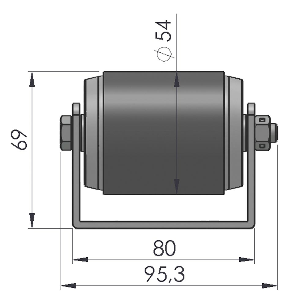 Palettenrollschiene, verzinkt, Profil zweireihig, Rolle mit PVC-Belag, Durchm. 54 mm, Traglast 160 kg, Bauhöhe 69 mm, Achsabstand 156 mm