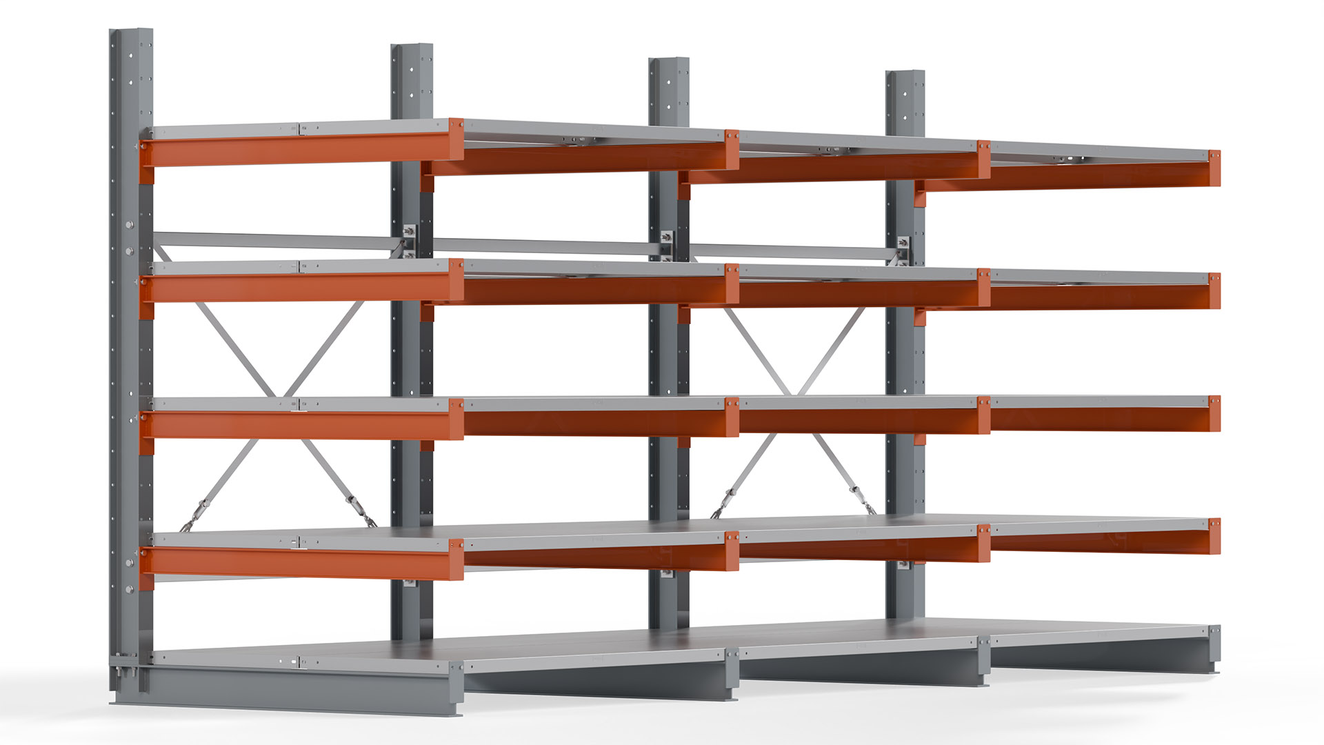 Kragarmregal KARL basic - lackiert - Breite: 384 cm - Höhe: 200 cm - Tiefe: 120 cm - Traglast je Kragarm: 370 kg - einseitig
