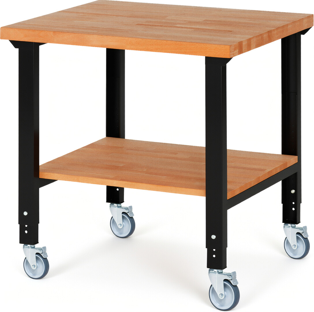 RAU Werkbank schwarz - Breite 100 cm - Tiefe 90 cm - Höhe 100 cm - Buche-Massiv Arbeitsplatte 40 mm