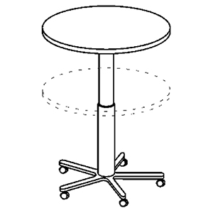 Säulentisch, Durchm.xH 800x720-1140 mm, Gasdruckfeder, Tischplatte 25 mm ahorn, Gestell schwarz, inkl. Gleiter und 5 Rollen, 2 mit Feststeller