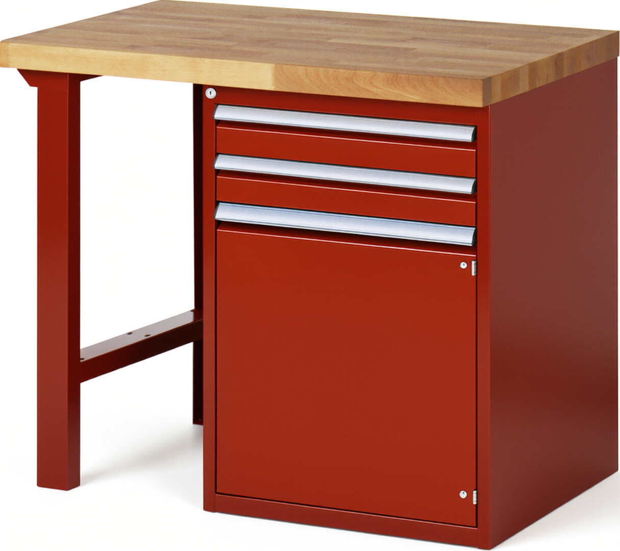 RAU Werkbank rot - Breite 100 cm - Tiefe 70 cm - Höhe 84 cm - Buche-Massiv Arbeitsplatte 40 mm