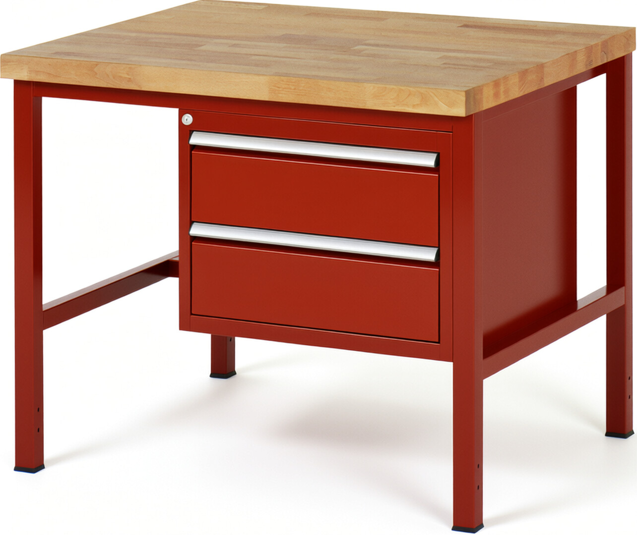 Werkbank Modell 8125 rot, BxTxH 1000x900x840 mm,  Buche-Massiv Arbeitsplatte 40 mm,  2 Schubladen mit  Vollauszug 100 % und  SoftClosing