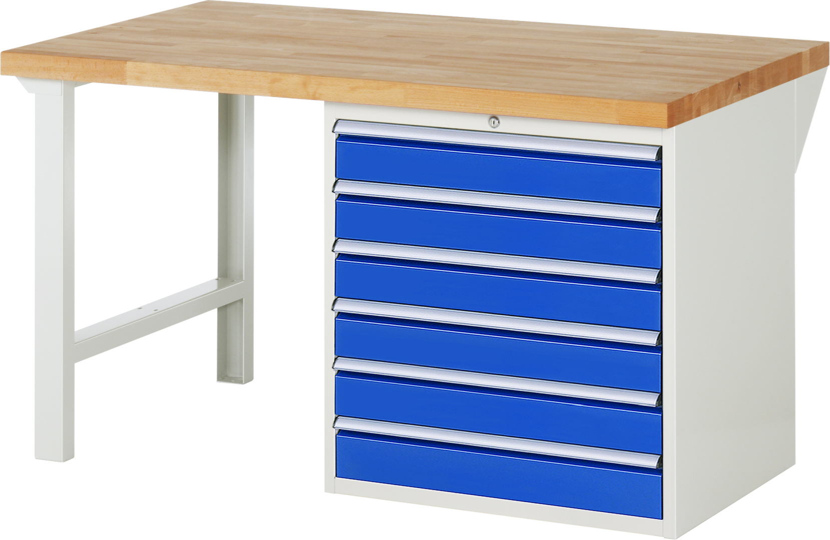 Werkbank Modell 7616,  BxTxH 1500x900x840 mm,  Buche-Massiv Arbeitsplatte 40 mm,  6 Schubladen mit  Auszug 90 %