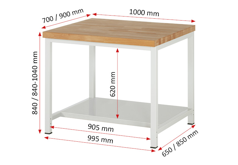 Werkbank Modell 8000 schwarz, BxTxH 1000x700x840-1040 mm,  Buche-Massiv Arbeitsplatte 40 mm