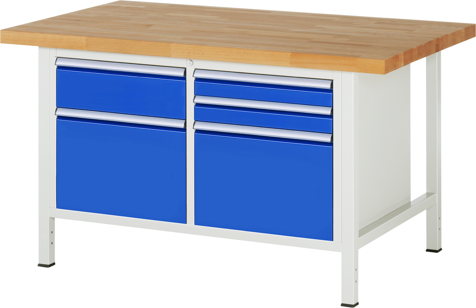 Werkbank Modell 8472,  BxTxH 1500x900x840 mm,  Buche-Massiv Arbeitsplatte 40 mm,  5 Schubladen mit  Auszug 90 %