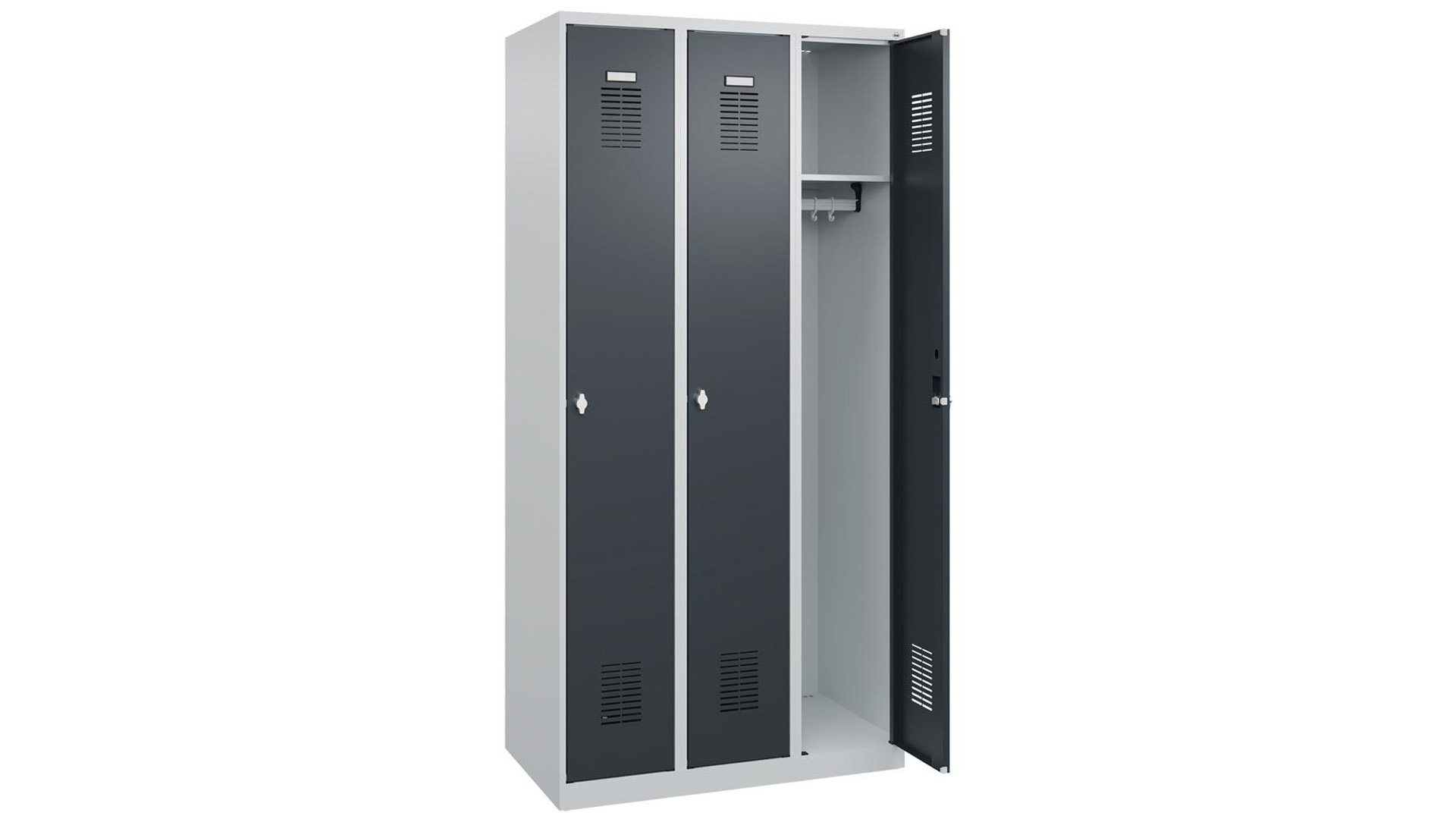 Spind - Garderobenschrank, Breite 90 cm, Höhe 185 cm, Tiefe 50 cm, 3 Abteil(e)