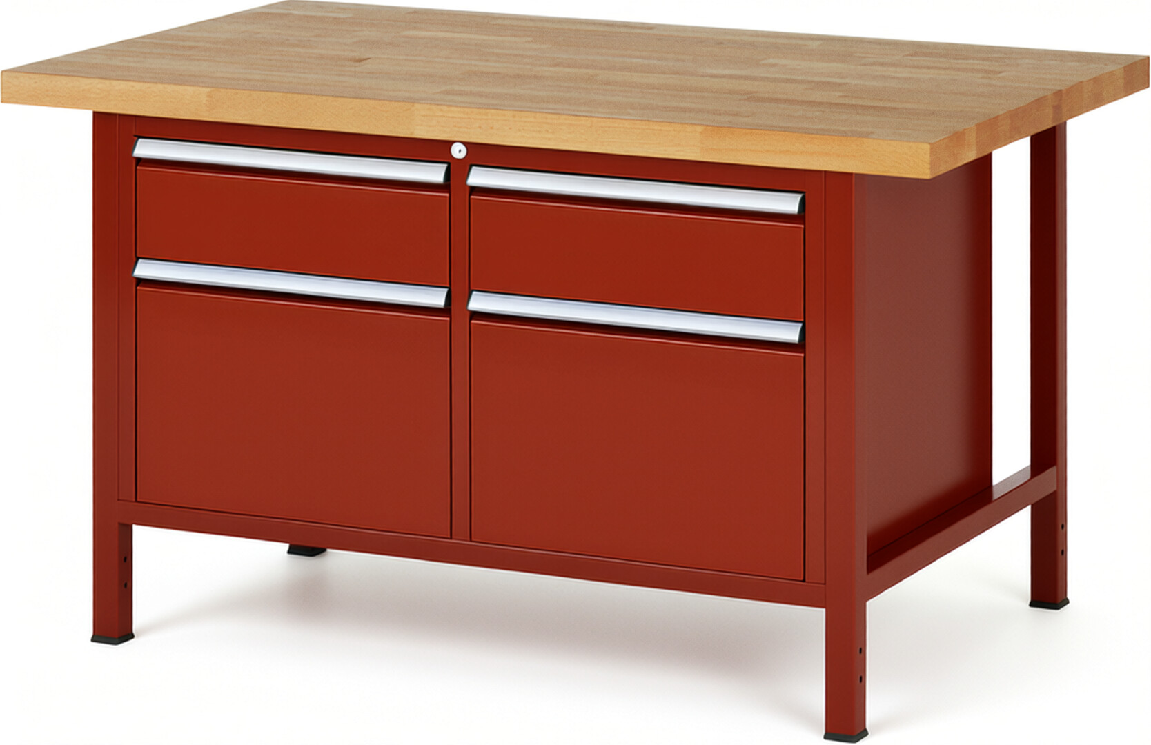 RAU Werkbank rot - Breite 150 cm - Tiefe 90 cm - Höhe 84 cm - Buche-Massiv Arbeitsplatte 40 mm