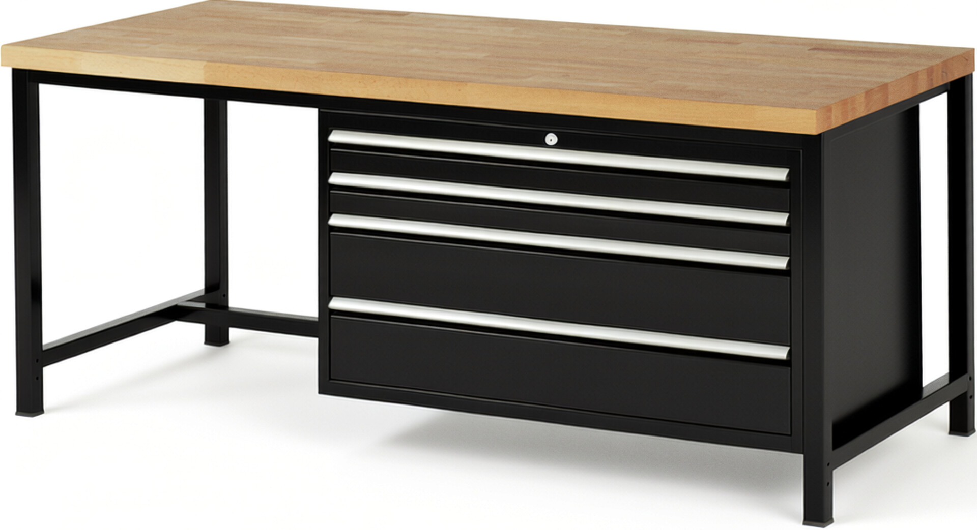 RAU Werkbank schwarz - Breite 200 cm - Tiefe 90 cm - Höhe 84 cm - Buche-Massiv Arbeitsplatte 40 mm