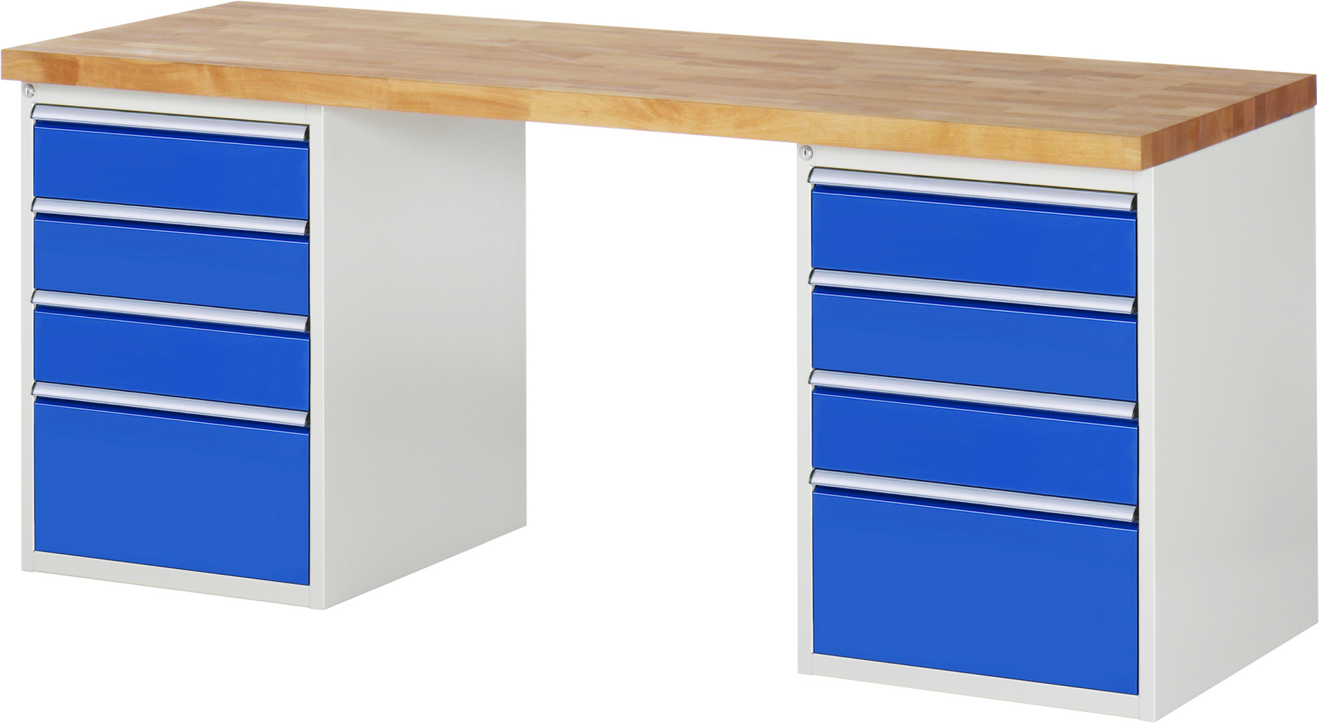 Werkbank Modell 7510 rot - schwarz, BxTxH 2000x700x840 mm,  Buche-Massiv Arbeitsplatte 40 mm,  8 Schubladen mit  Vollauszug 100 % und  SoftClosing