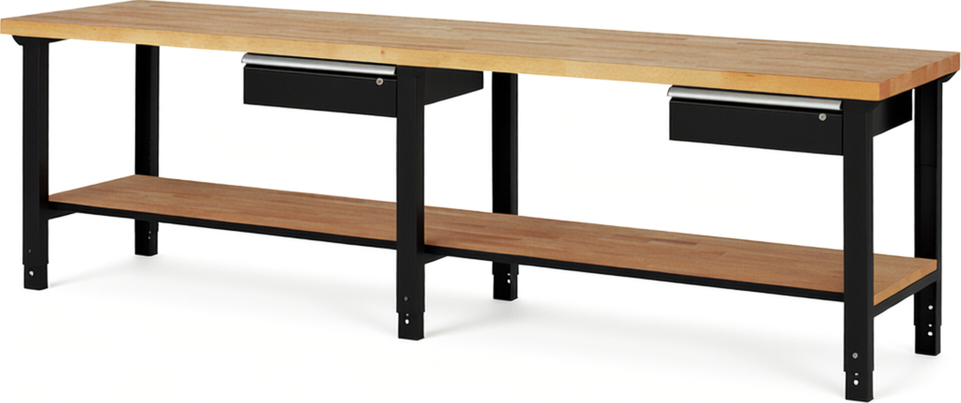 RAU Werkbank schwarz - Breite 300 cm - Tiefe 70 cm - Höhe 114 cm - Buche-Massiv Arbeitsplatte 40 mm