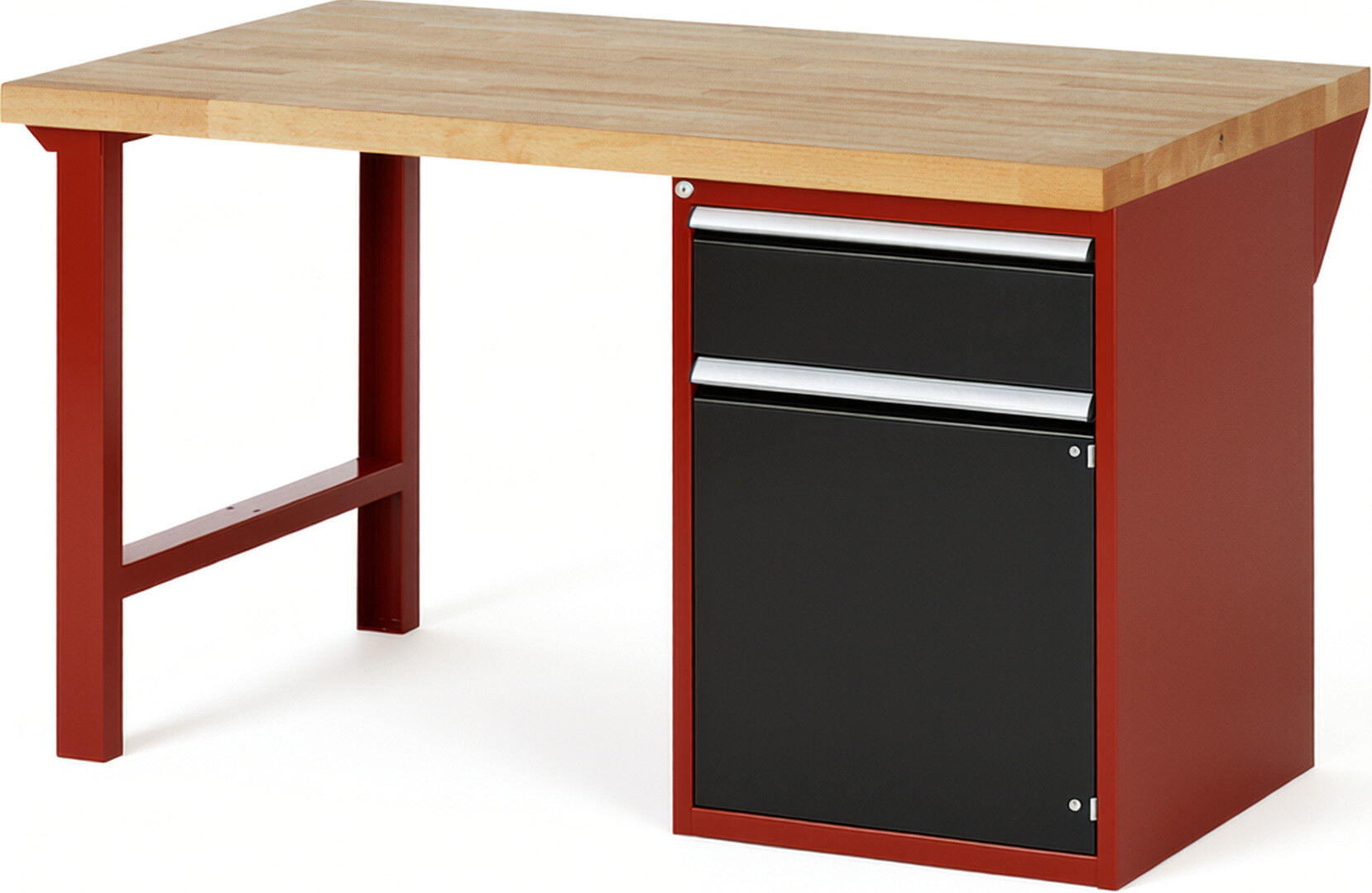 RAU Werkbank rot - schwarz - Breite 150 cm - Tiefe 90 cm - Höhe 84 cm - Buche-Massiv Arbeitsplatte 40 mm