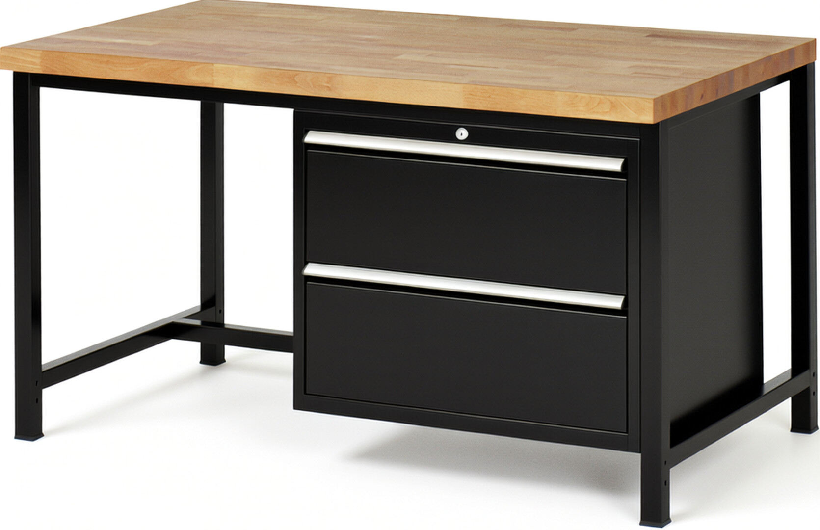 RAU Werkbank schwarz - Breite 150 cm - Tiefe 90 cm - Höhe 104 cm - Buche-Massiv Arbeitsplatte 40 mm