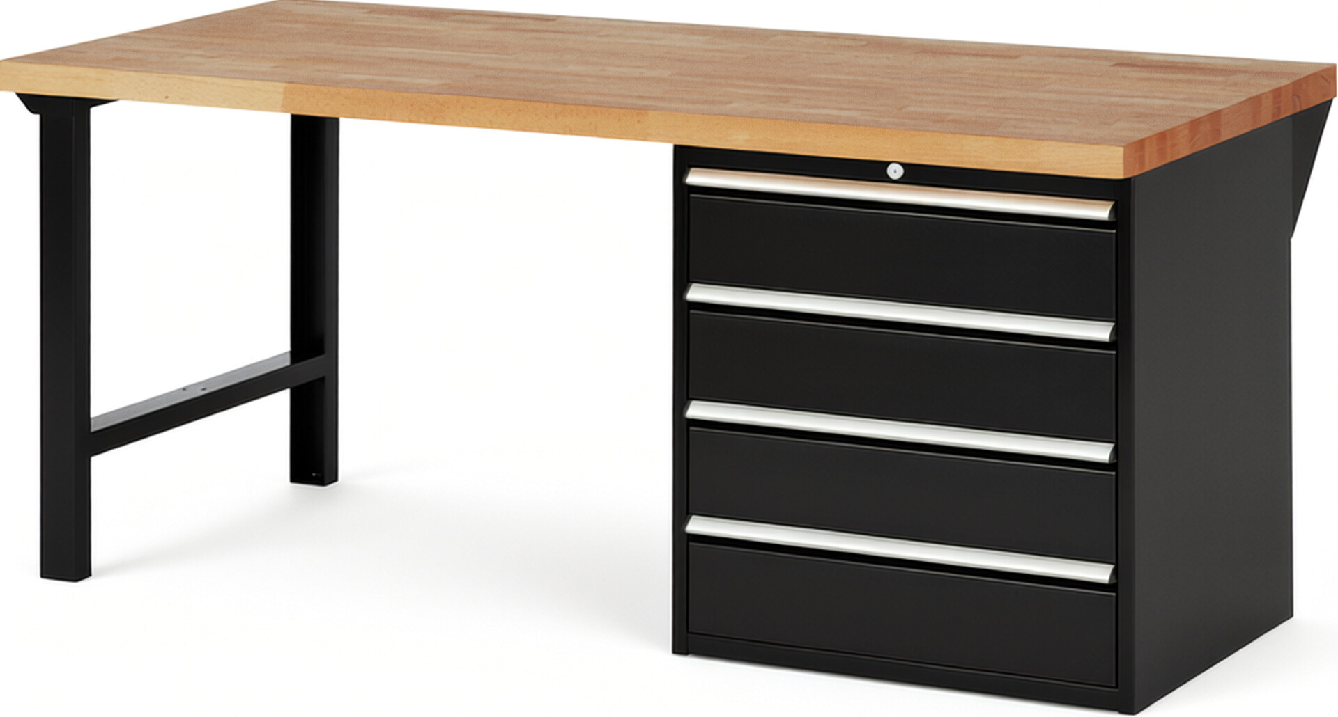 RAU Werkbank schwarz - Breite 200 cm - Tiefe 90 cm - Höhe 84 cm - Buche-Massiv Arbeitsplatte 40 mm