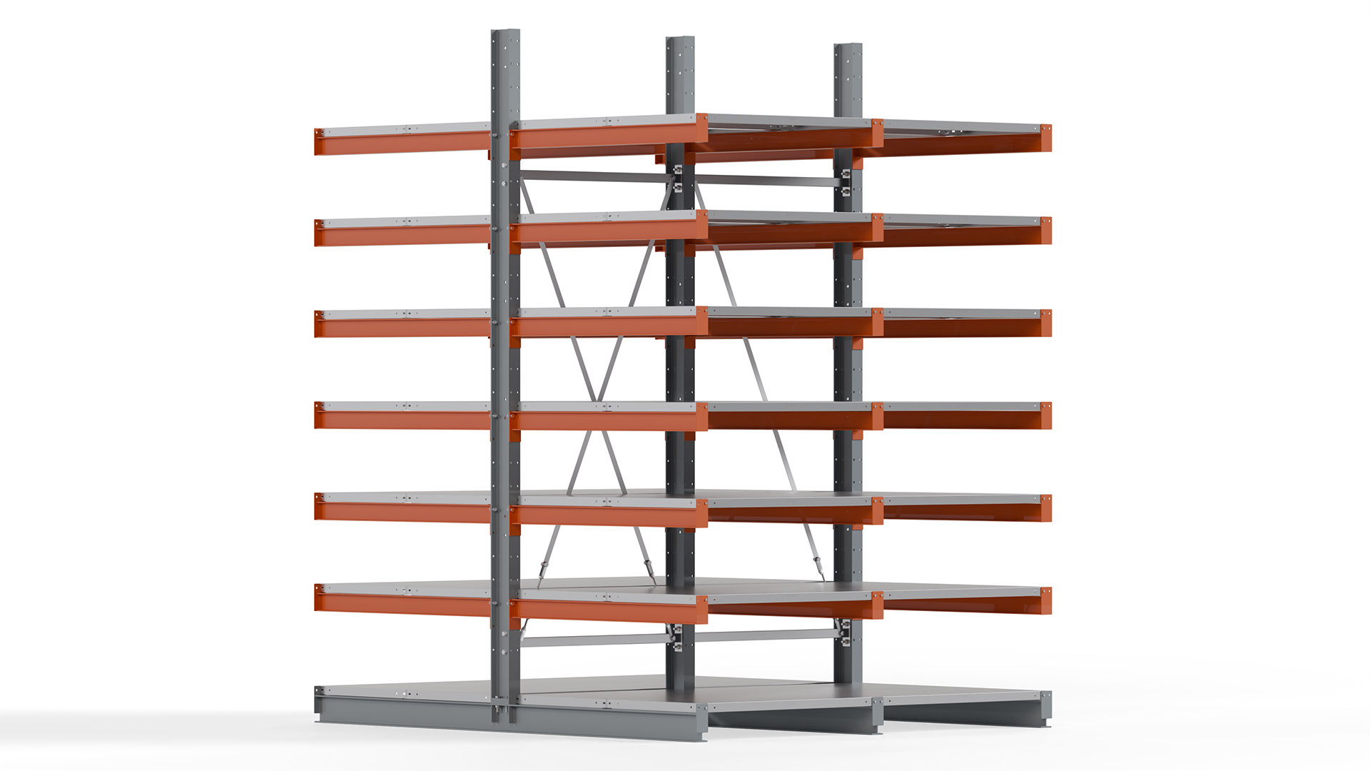 Kragarmregal KARL basic - lackiert - Breite: 200 cm - Höhe: 300 cm - Tiefe: 120 cm - Traglast je Kragarm: 370 kg - beidseitig