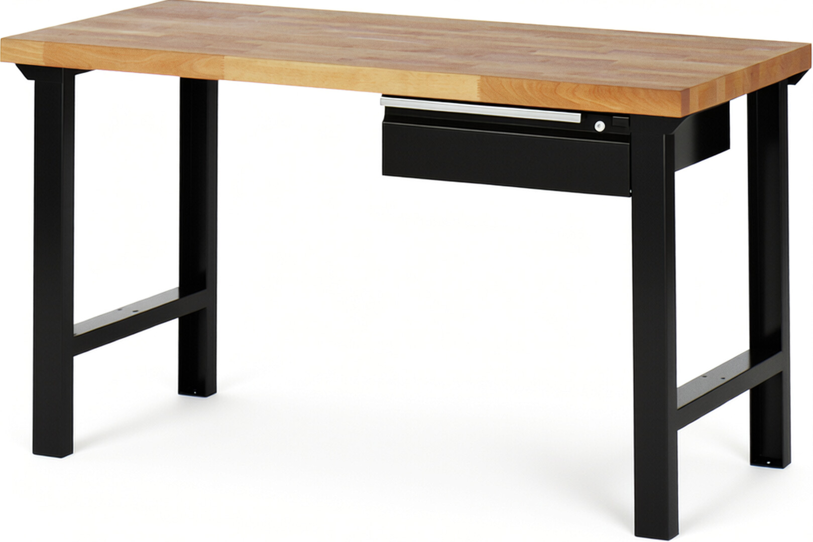 Werkbank schwarz, Breite 150 cm, Tiefe 70 cm, Höhe 84 cm, 1 Schublade(n), Platte: Buche-Massiv-Arbeitsplatte