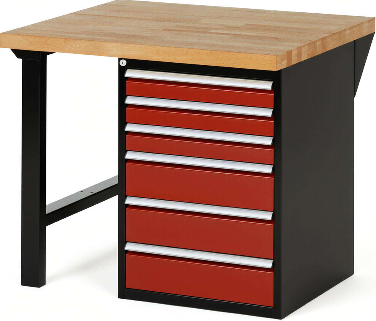 RAU Werkbank schwarz - rot - Breite 100 cm - Tiefe 90 cm - Höhe 89 cm - Buche-Massiv Arbeitsplatte 40 mm