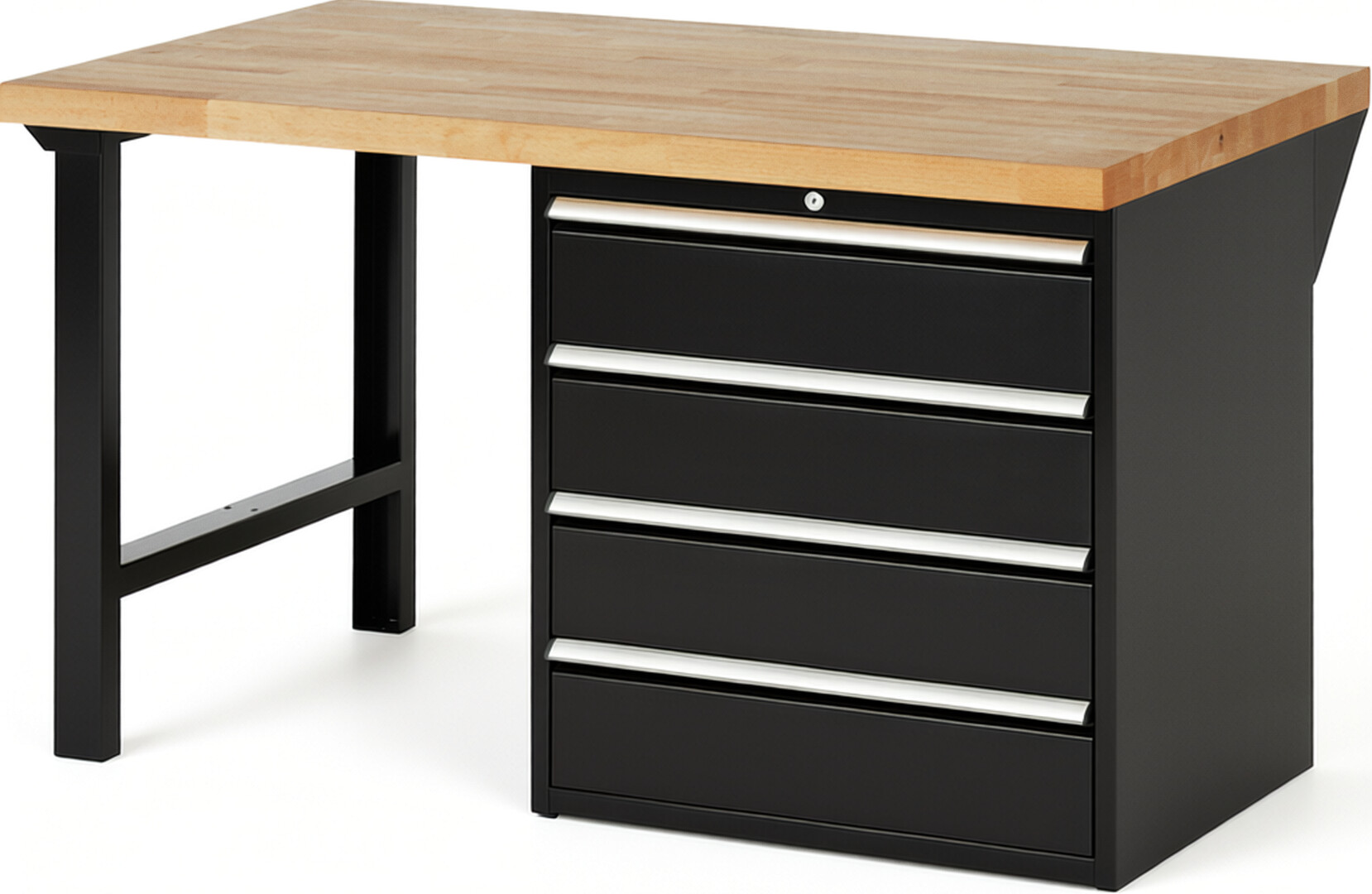 RAU Werkbank schwarz - Breite 150 cm - Tiefe 90 cm - Höhe 84 cm - Buche-Massiv Arbeitsplatte 40 mm