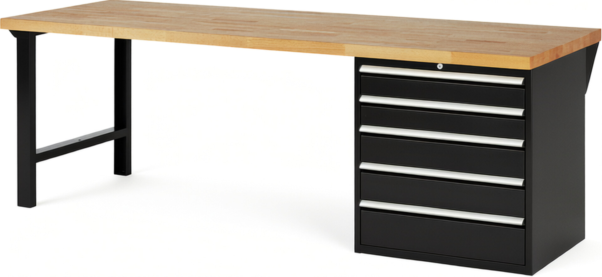 RAU Werkbank schwarz - Breite 250 cm - Tiefe 90 cm - Höhe 89 cm - Buche-Massiv Arbeitsplatte 40 mm