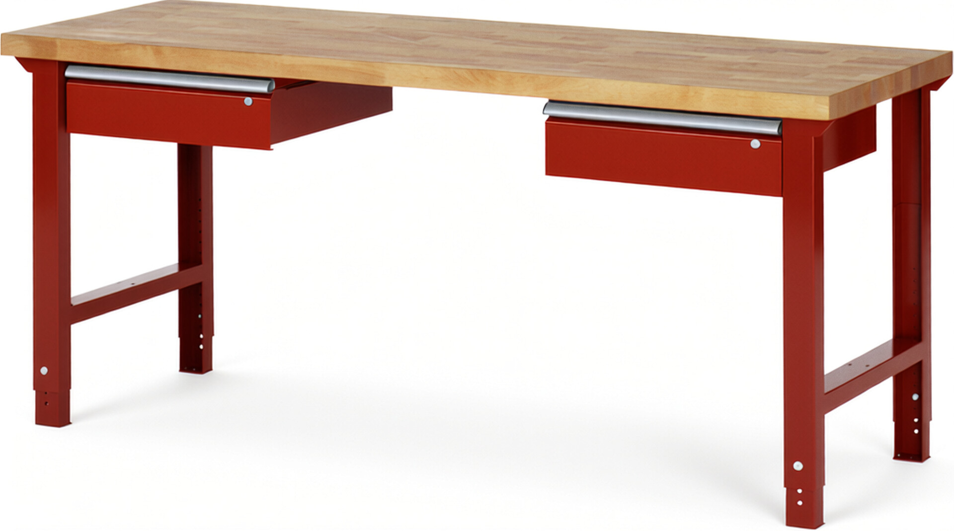 RAU Werkbank rot - Breite 200 cm - Tiefe 70 cm - Höhe 114 cm - Buche-Massiv Arbeitsplatte 40 mm