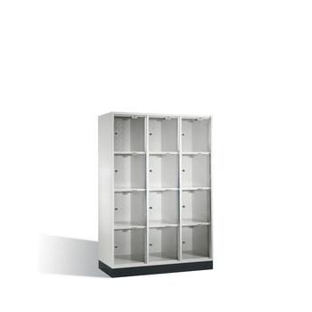 Fächerschrank mit Türen aus Acrylglas, Breite 122 cm, Höhe 175 cm, Tiefe 50 cm, 3x4 Fächer