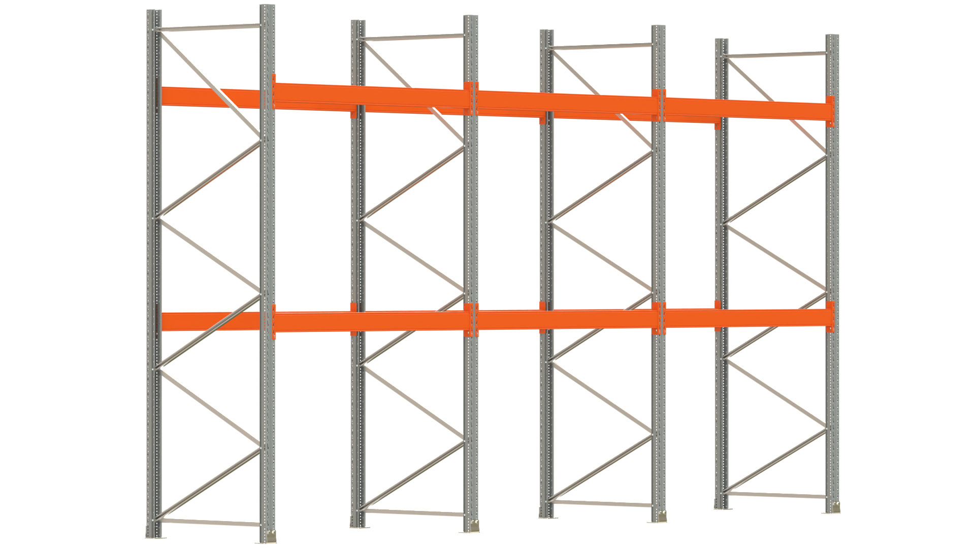 Palettenregal ARTUS - Breite 604 cm - Höhe 350 cm - Tiefe 110 cm - 2 Träger-Ebenen - max. Fachlast 2000 kg - 18 Palettenstellplätze