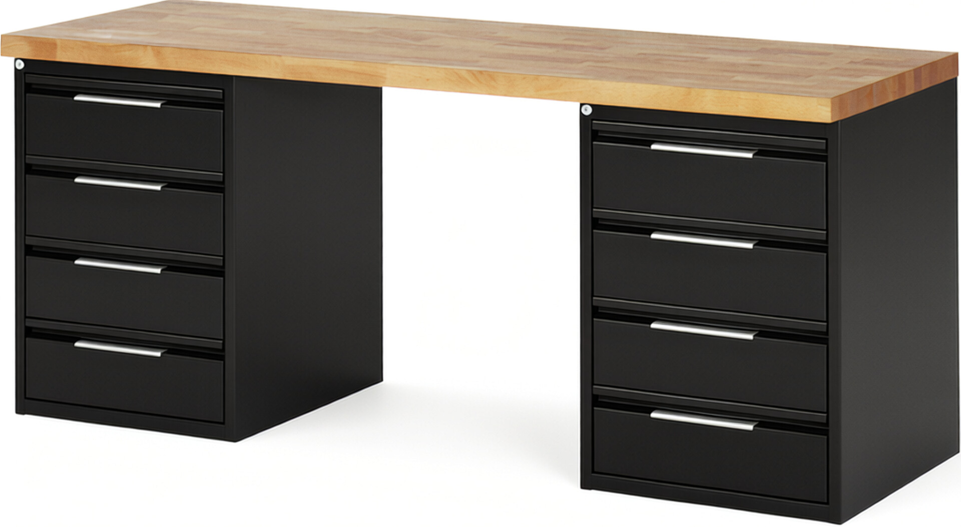 RAU Werkbank schwarz - Breite 200 cm - Tiefe 70 cm - Höhe 89 cm - Buche-Massiv Arbeitsplatte 40 mm