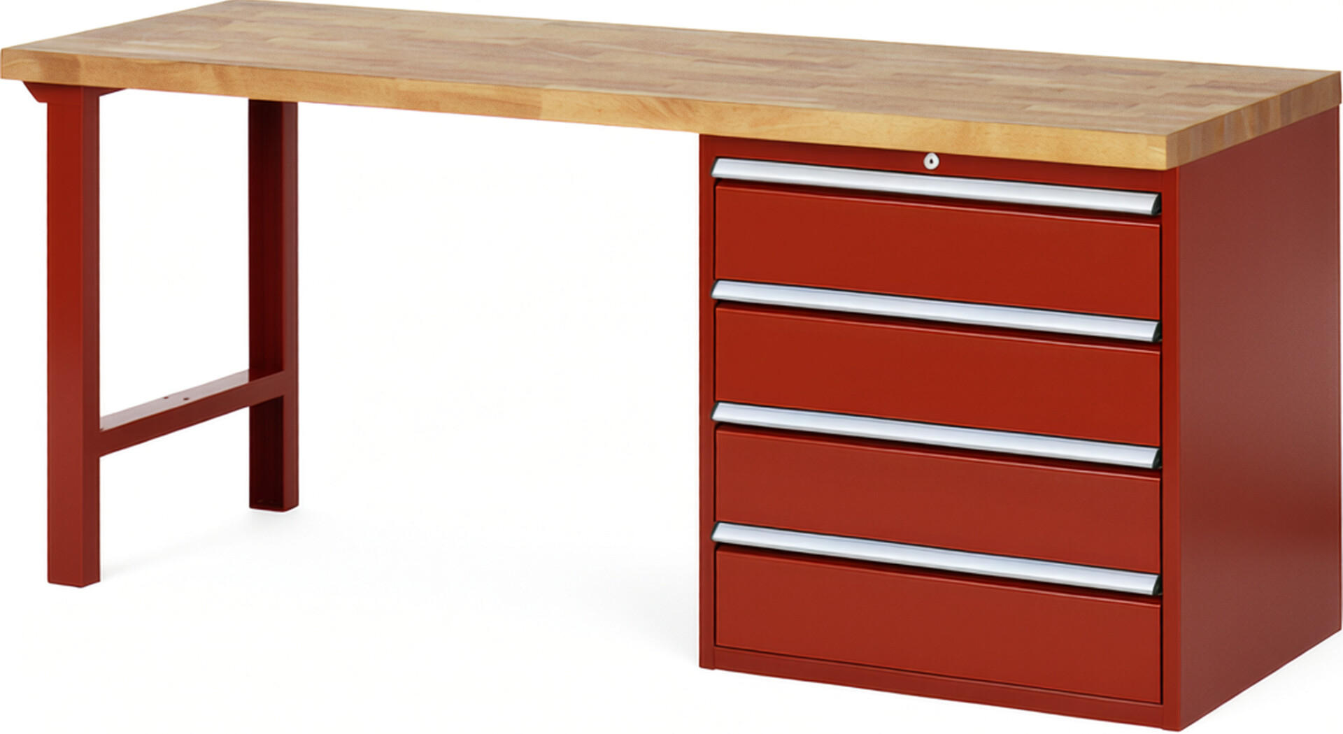 RAU Werkbank rot - Breite 200 cm - Tiefe 70 cm - Höhe 84 cm - Buche-Massiv Arbeitsplatte 40 mm