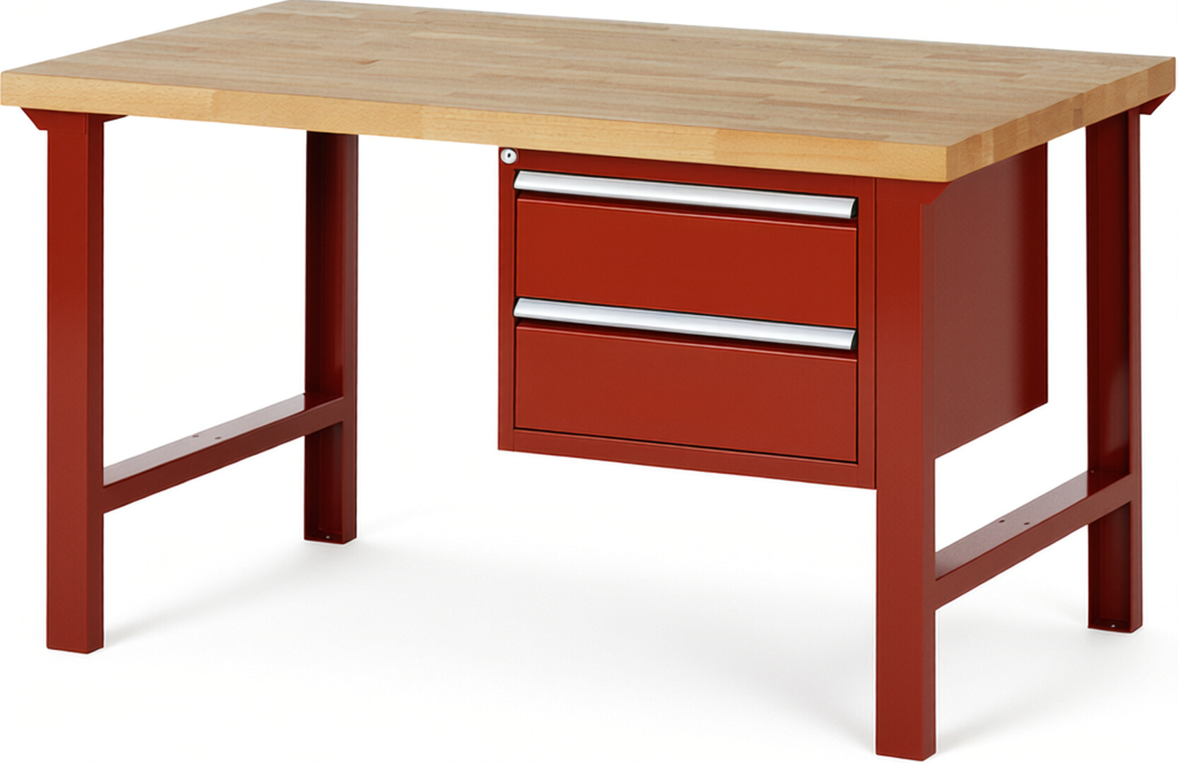 RAU Werkbank rot - Breite 150 cm - Tiefe 90 cm - Höhe 84 cm - Buche-Massiv Arbeitsplatte 40 mm