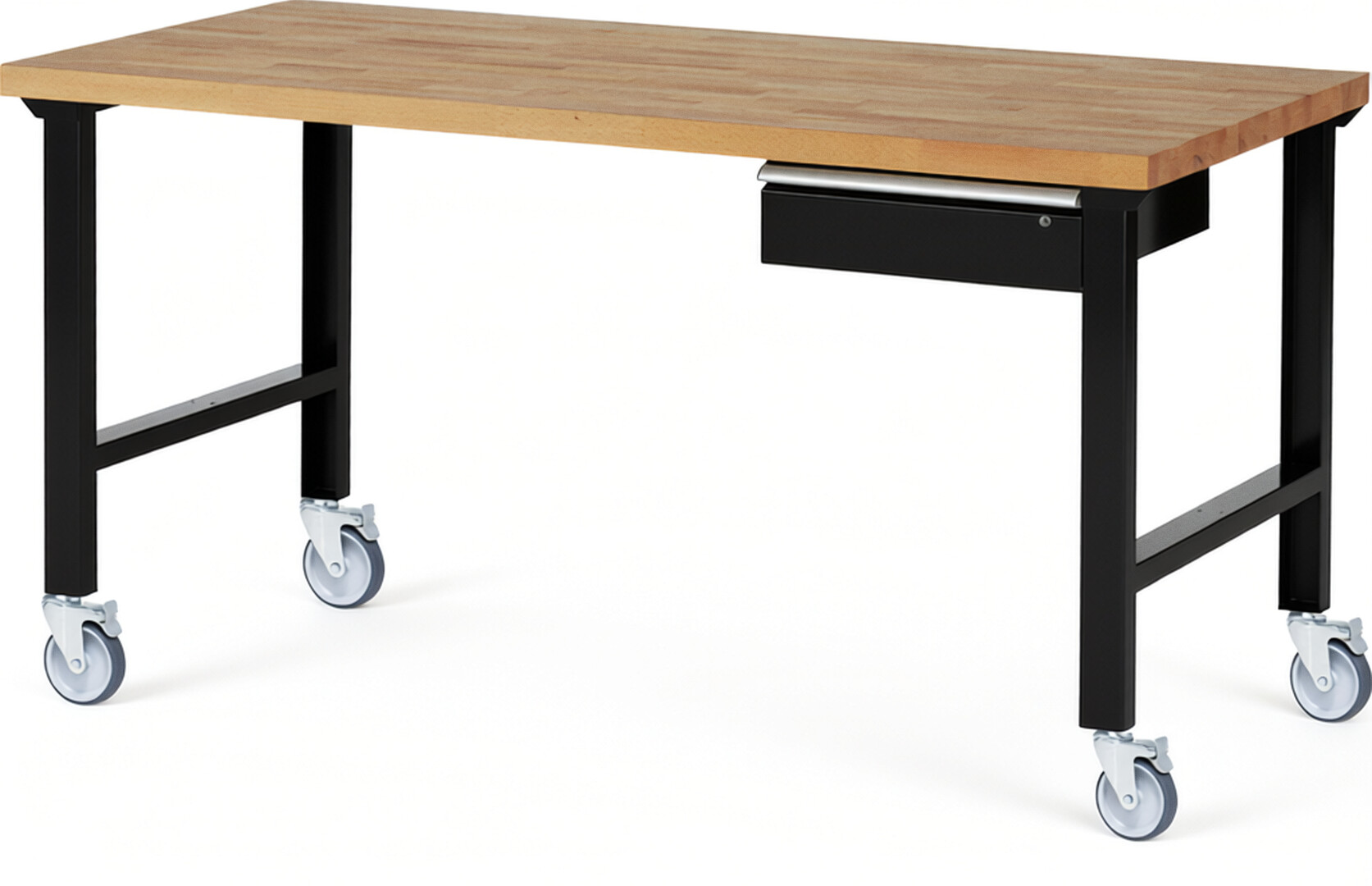 RAU Werkbank schwarz - Breite 200 cm - Tiefe 90 cm - Höhe 100 cm - Buche-Massiv Arbeitsplatte 40 mm