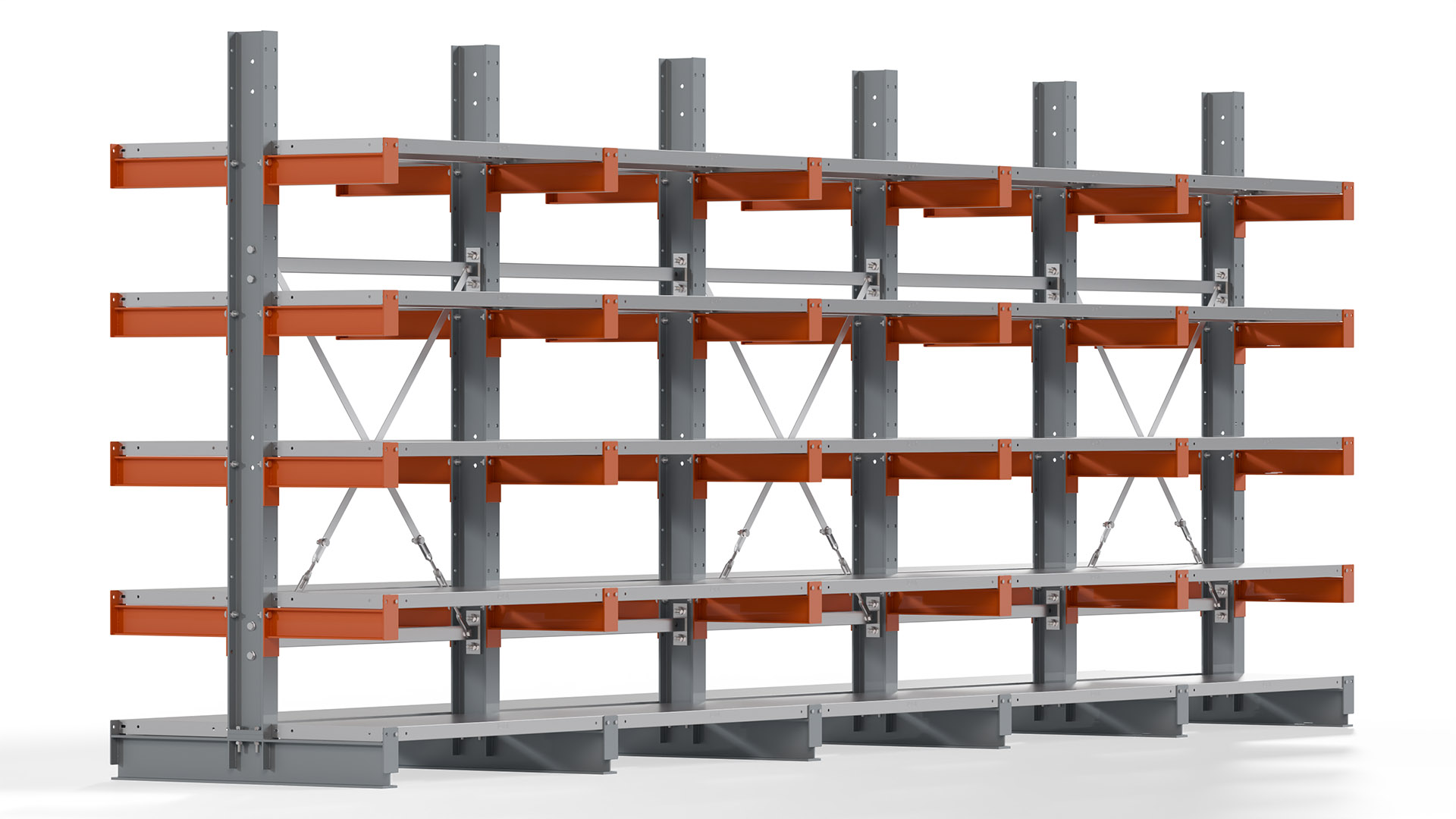 Kragarmregal KARL basic - lackiert - Breite: 500 cm - Höhe: 200 cm - Tiefe: 40 cm - Traglast je Kragarm: 1100 kg - beidseitig