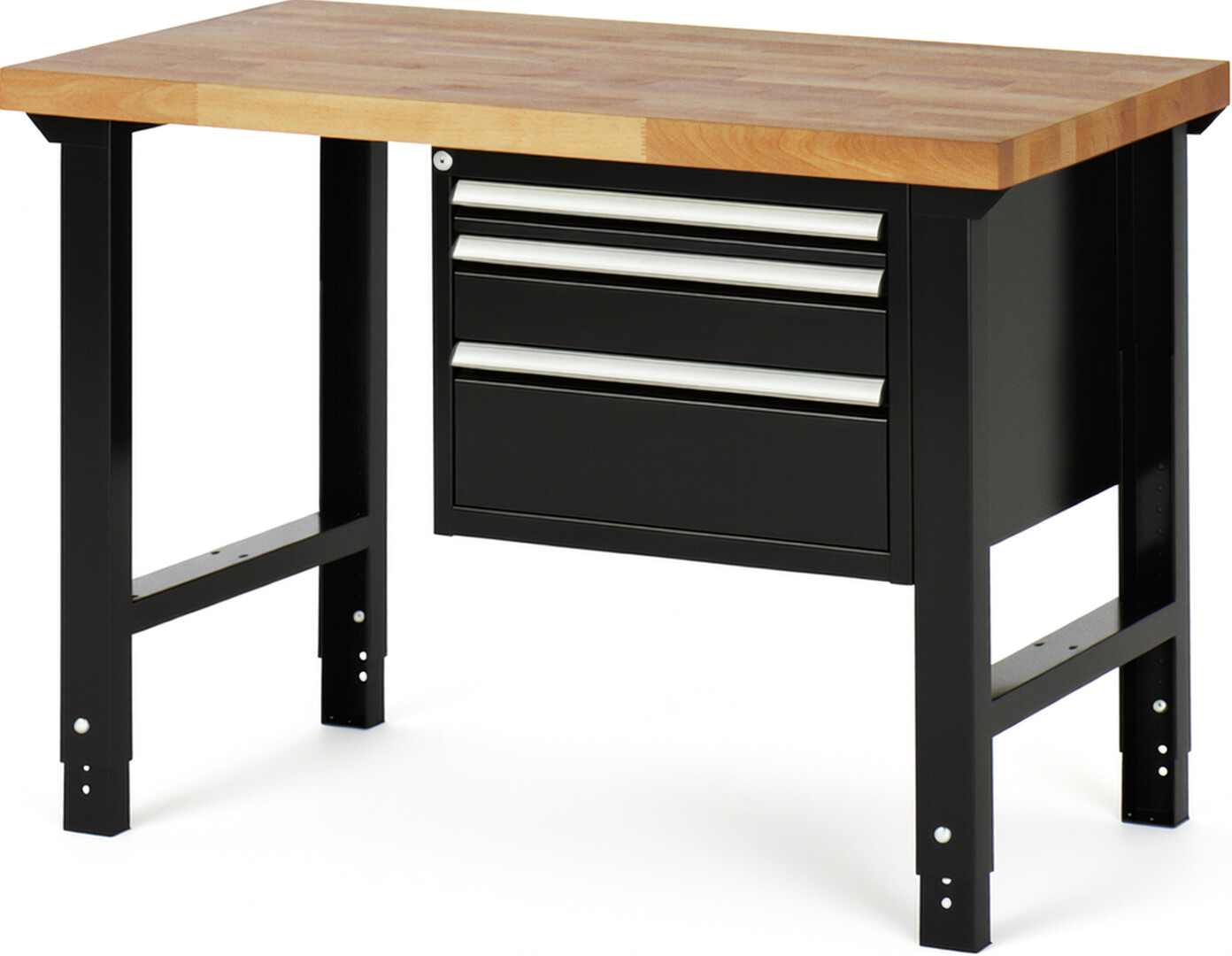 RAU Werkbank schwarz - Breite 125 cm - Tiefe 70 cm - Höhe 114 cm - Buche-Massiv Arbeitsplatte 40 mm