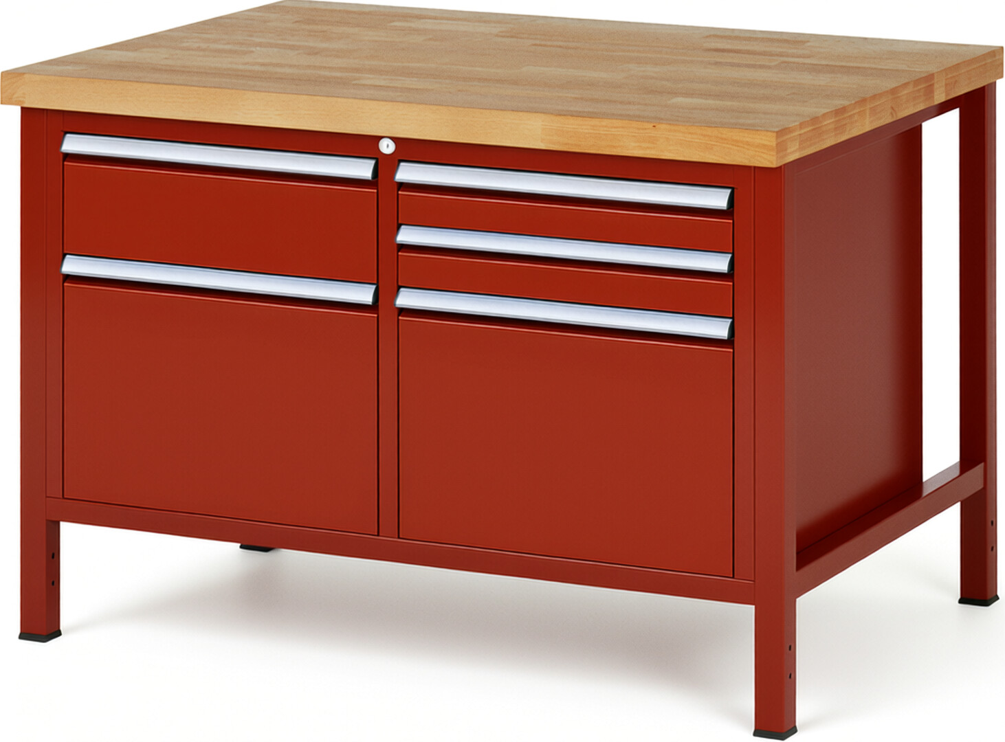 RAU Werkbank rot - Breite 125 cm - Tiefe 90 cm - Höhe 84 cm - Buche-Massiv Arbeitsplatte 40 mm