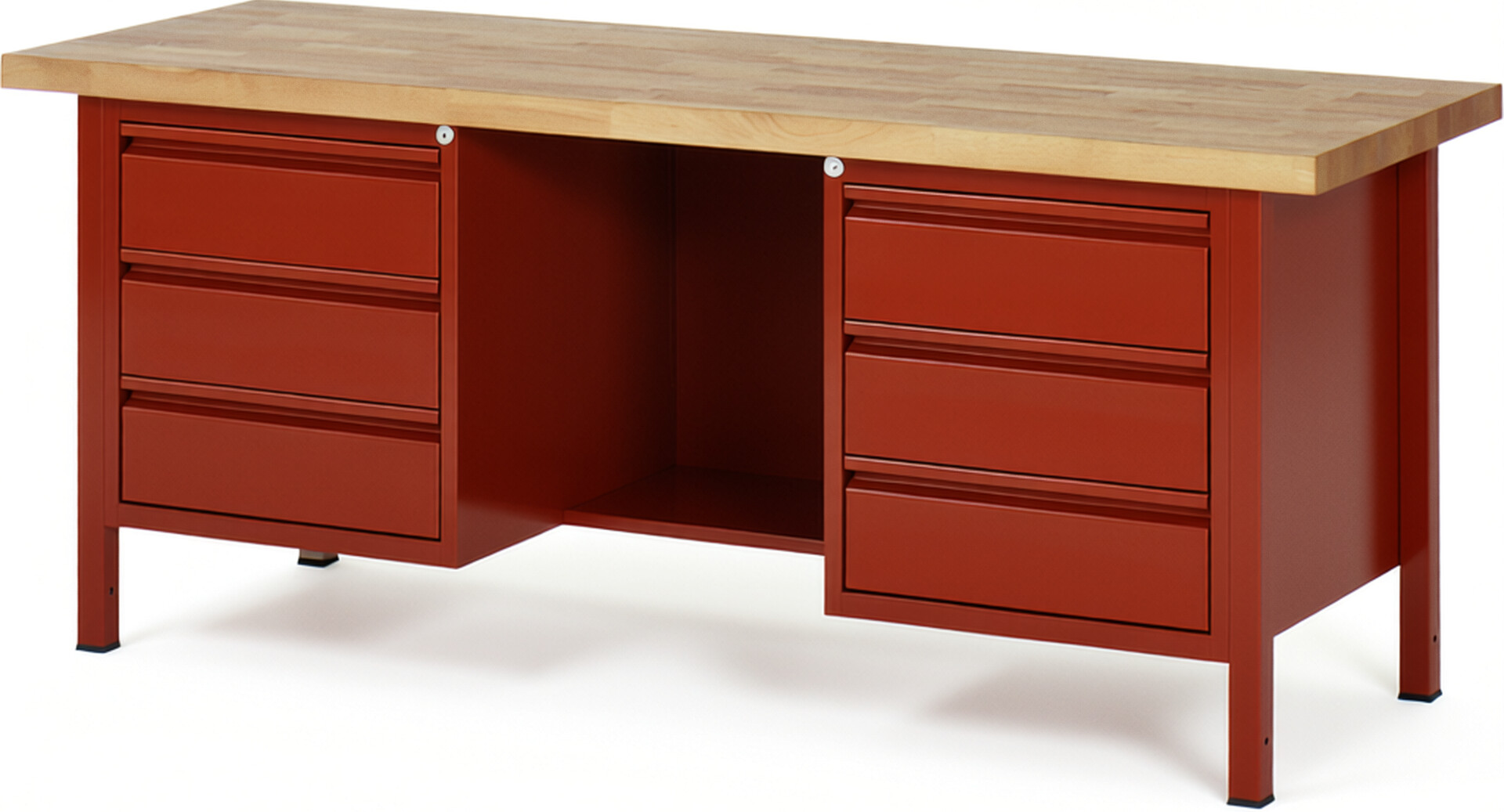 RAU Werkbank rot - Breite 200 cm - Tiefe 70 cm - Höhe 84 cm - Buche-Massiv Arbeitsplatte 40 mm